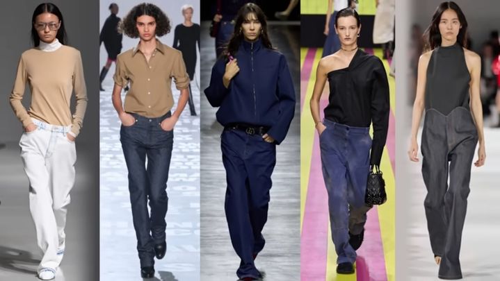 패션쇼에서 2025 SS시즌 원단 트렌드 소재를 입고 워킹하고 있는 모델 사진