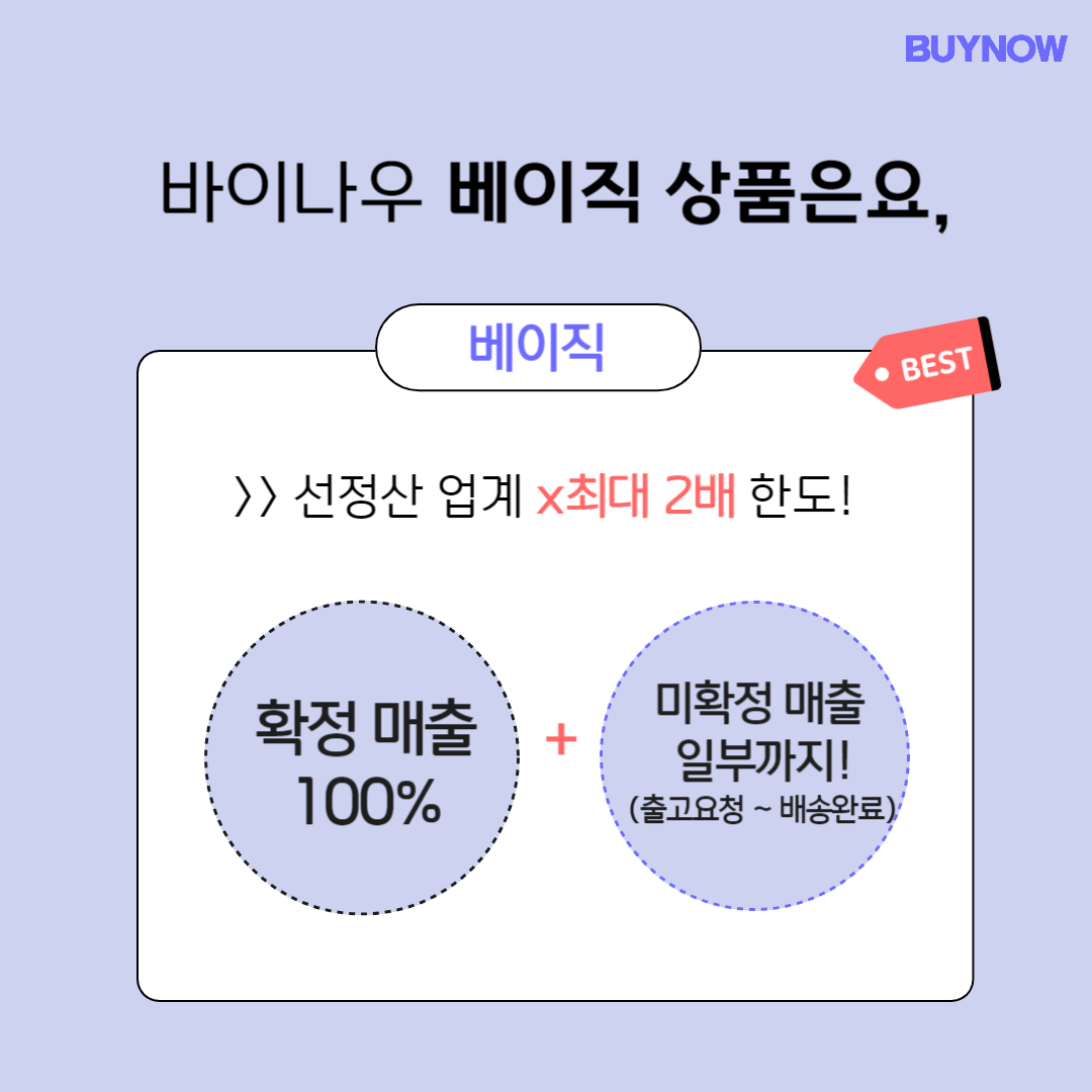 매출 2배 선정산이 가능한 바이나우 베이직 상품 소개